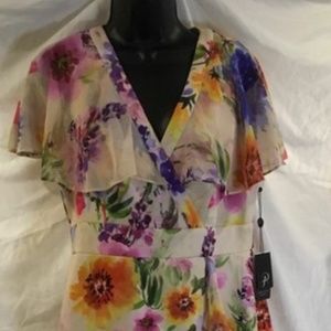 ADRIANNA PAPELL , Floral Faux Ruffle Dress